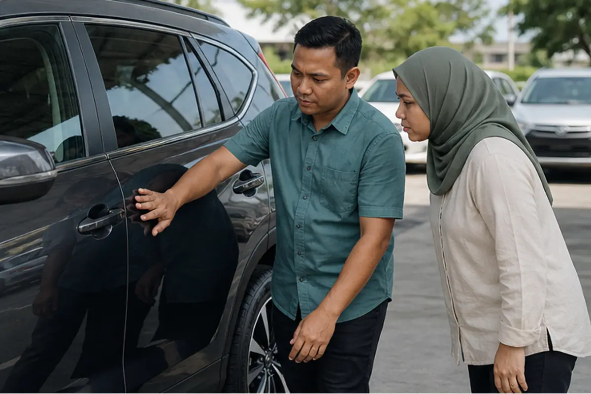 Pelanggan memeriksa kenderaan diserah
